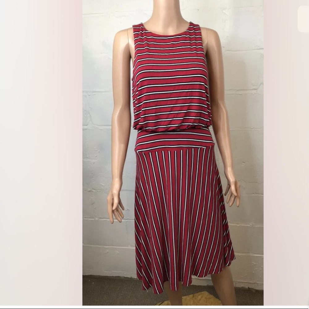 Ann Taylor Loft Dress Striped Red Sleeveless